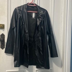 Longline Lapel Detail Faux Leather Blazer